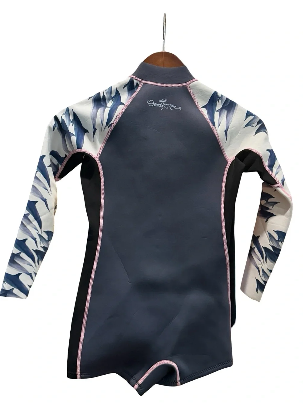XCEL | Girls' Long Sleeve Shorty Wetsuit - Charcoal w/Dolphin Print Sleeves | 12